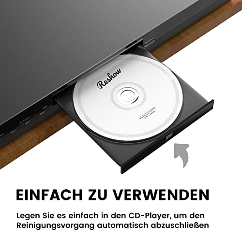 Reshow Laser-Linsen-Disc-Reinigungsset Für CD & DVD-Player, Schonende Reinigung Ohne Kratzer Auf Der Optik - Inklusive Mikrofaser-Tuch, Reinigungs-Disc Und Reinigungslösung