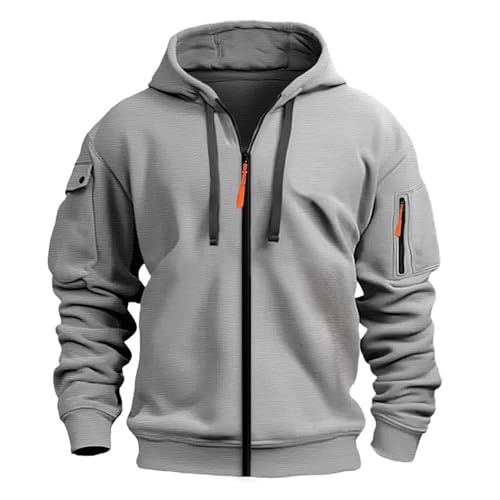 Zip Up Hoodie Men Vintage Cargo Tactical Sweatshirts Jacket With Pockets - image 3