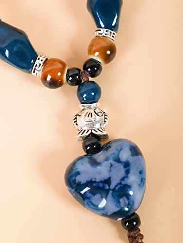 MINACHI Boho Hippie Colorful Ceramic Heart Bead Strand Necklace, Bohemian Summer Statement Jewelry Gift for Women4