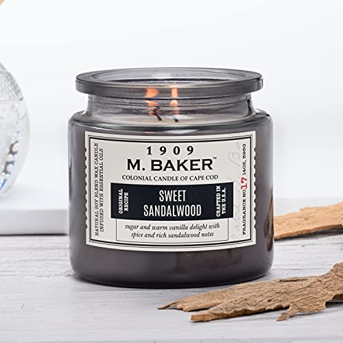 Colonial Candle Sweet Sandalwood Scented Jar Candle, M. Baker Collection, 2 Wick, Grey, 14 Oz - Up To 60 Hours Burn #TOP2