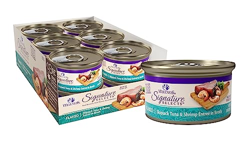 Wellness CORE Signature Selects Shredded Adult Canned Wet Cat Food, Natural, Protein Rich, Grain Free, Skipjack Tuna and Shrimp Entrée Recipe, 2.8 oz, Pack of 12 Cans - image 1