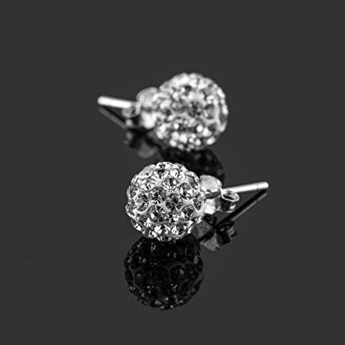 RIVERTREE Sterling Silver 925 Pave Crystal Disco Ball Earring Stud Shamballa Sparkly CZ Diamond Valentine's Day Gifts6mm8mm10mm