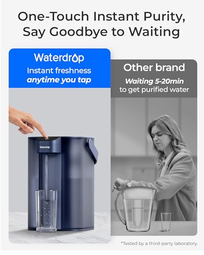 Image of Waterdrop ED61B Rechargeable Water Filter Dispenser, 15-Cup, Blue | 200-Gallon Water Pitcher, Instant Countertop System, 10X Filtration Efficiency, Reduces 98% Chlorine and 20+ Contaminants