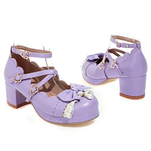 KOKOMOMO Womens Sweet Cute Kawaii Platform Cosplay Shoes Chunky Mid Heels Mary Janes with Bow Buckles Strappy Pumps2