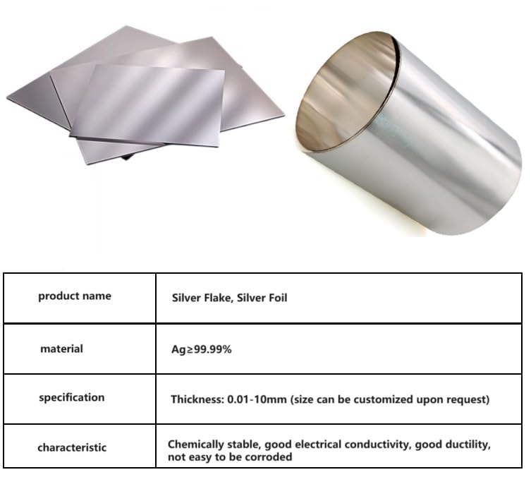 Image of Metal Silver Sheet, Research Silver Sheet, Conductive Silver Plate, high Purity Silver for Scientific Research Experiment, AG99.99%, 1 pcs Size: 1 * 100 * 100mm, Thickness 1mm