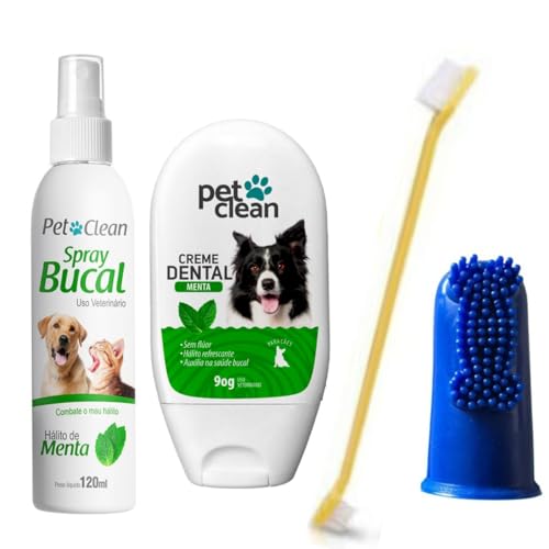 kIT Creme Dental Menta e Spray Menta Pet Clean Acompanha Dedeira ...