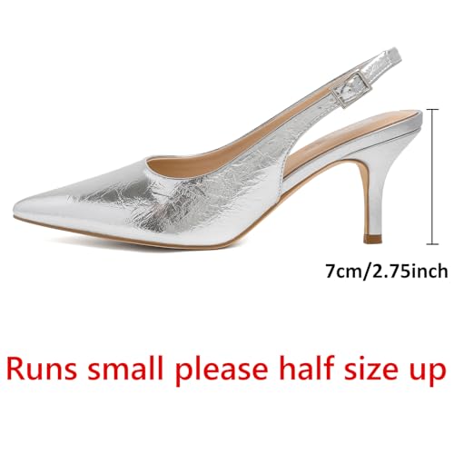 RIBONGZ Slingback Heels for Women Kitten Heels Closed Pointed Toe Ankle Strap Low Heeled Sexy Pumps Wedding Bride Guest Party Evening Prom Formal Herls Dressy Shoes2