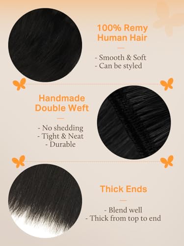 Image of DOORES Sew in Hair Extensions Real Human Hair, Natural Black 16 Inch 80g Natural Straight Bundles for Women