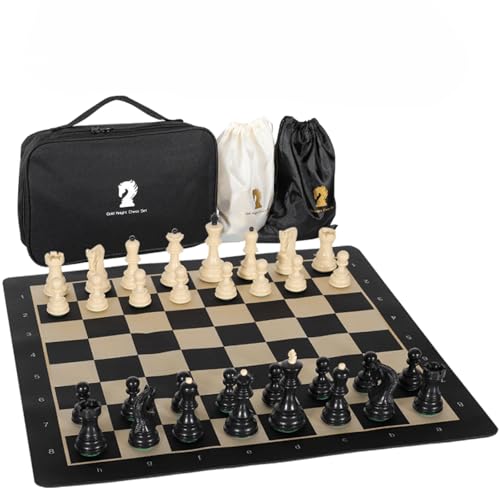 20-Inch Portable Folding Chess Set with Weighted Plastic Pieces, Double Queens & Carrying Bag – Ideal for Adults, Beginners, Camping, and Game Nights