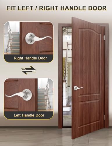 Image of Mengico 1 Set Door Handles Interior,Satin Nickel Door Lever Lock,Interior Dummy Door Handles (Right & Left)