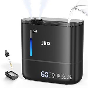 JRD 4L Humidifiers for Bedroom, Top Fill Cool Mist Humidifiers for Large Room, 40H Runtime, 360° Nozzle, Essential Oil Diffuser, 7 Color Nightlight, Ultrasonic Humidifier for Home Baby Plants