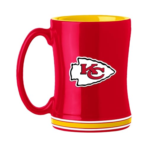 FANMATS NFL Kansas City Chiefs 14 oz Relief Coffee Mug 14 Fluid Ounces | Ceramic | Sculpted 3D Logo | Team Color | Great Gift