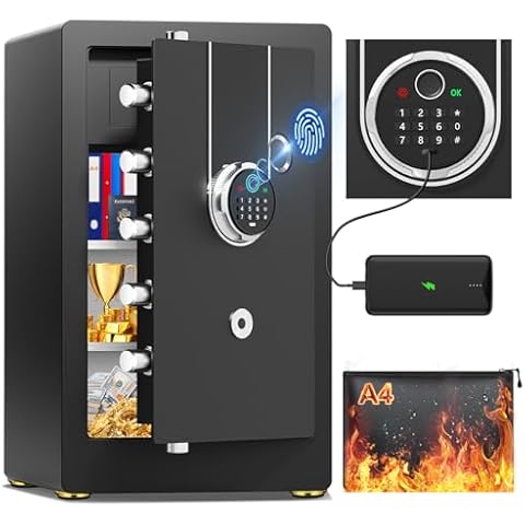 5.6 Cuft Biometric Fireproof Safe Box For Home, Heavy Duty Home Safe Fireproof Waterproof, Large Document Safe With Keypad, Anti-Theft Dual Alert, Mute Mode, Digital Security Safe For Jewelry Money Cover