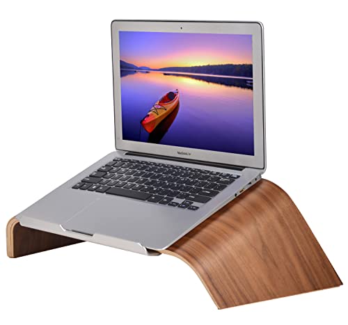 SAMDI Walnut Wood Wooden Laptop Stand Holder Riser for Desk Storage Black Wood, Ergonomic Riser Holder Stand for Apple Air Pro Retina 11-15 and other PC Desktop Shelf Organizer Riser Stand Wood(Black)