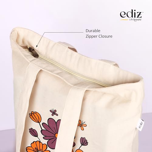 EDIZ-Tote-Bags-for-Women-with-Zip-College-Bag-for-Girls-Pure-Cotton-Tote-Bag-for-Shopping-Travel-Beach
