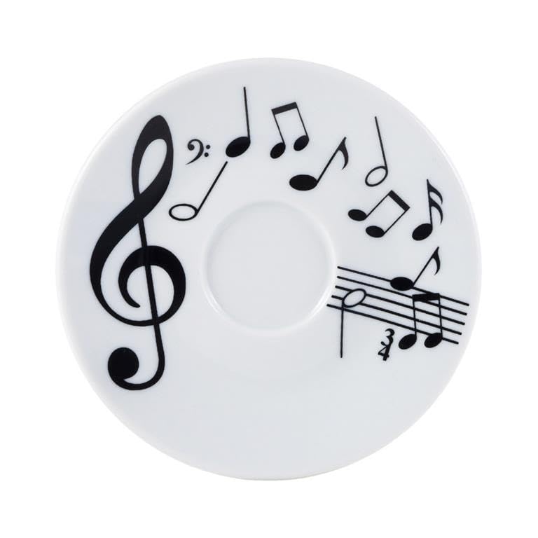 DRW Set 6 tazze con piatto in porcellana decorate con note musicali tazza: 6,5 x 6,5 x 6,5 x 6 cm