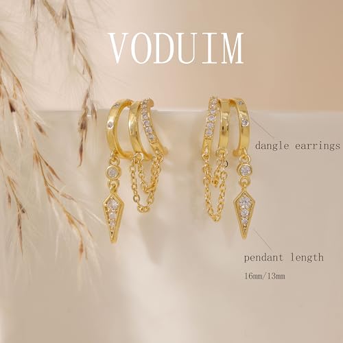 Gold Earrings For Women, Dangle Earrings 14K Gold Plated Huggie Chain Earring For Women Trendy Unique Small Hoop Earring Dainty Long Drop Tarnish Free Gold Jewelry3