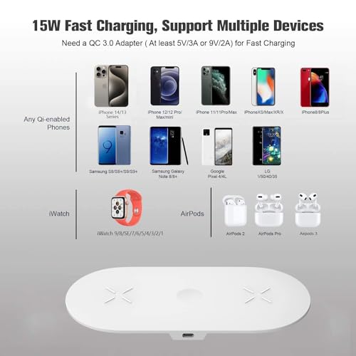 Image of UNIGEN UNIDOCK 300 3-in-1 Wireless Charging Mat Station [Original] for i-Watch SE /7 /6 /5 /4 /3 /2 /1 Airpods 2 /Pro iPhone 13 /12 /11 /11 Pro /11 Pro Max /X /Xr /Xs /8 Plus & Other Qi Devices (WT, White)