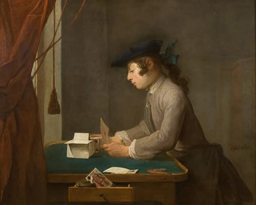 Cuadro de pintura al óleo clásica de Chardin El castillo de naipes, 60x90cm para salón