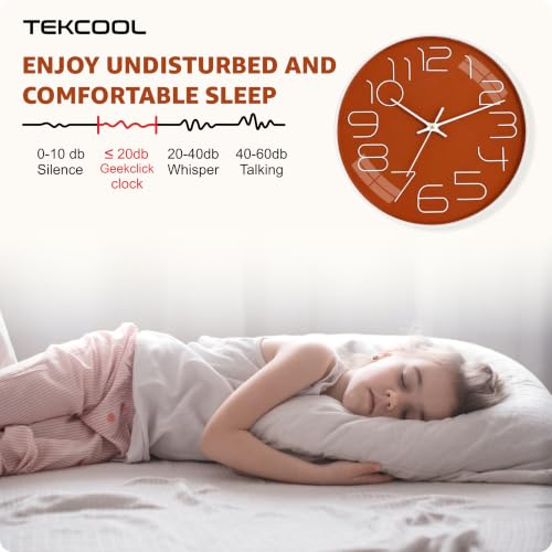 Image of TEKCOOL Plastic Digital Wall Clock 12 inch Silent Quartz Decorative Non-Ticking Classic Clock Battery Operated Round Easy to Read for Room /Home /Kitchen /Bedroom /Office /School-(Orange White)'