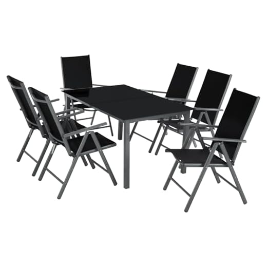 tectake® Sitzgarnitur Aluminium Klappstühle, Lounge Set mit 6X Stühle und 1x Glastisch Esstisch, Gartenmöbel Set wetterfest für den Balkon, Gartenstühle, Terrassenmöbel, Liegestuhl - anthrazit