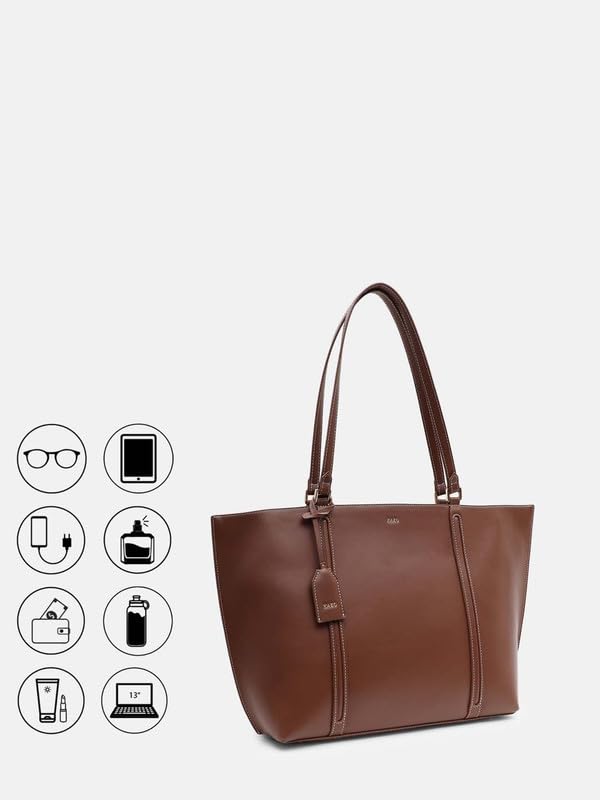 Image of Kazo Ryn Tote Bag | Premium Faux Leather Handbag for Women | Modern Oversized Structured Shopper with Contrast Edge Detail | Brown | Fits 15 inch Laptop