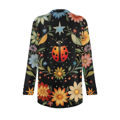 Image of Forchrinse Red Ladybug Cardigan for Women Causal Long Sleeve Open Front Cardigans Sweater Fashion 2024 Fall Coat with Pockets