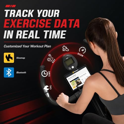 Image of HOELLL Exercise Bike Stationary Bikes for Home Compact Indoor Cycling Bike | with Tablet Mount, with Exclusive Heart Rate Sensor and APP Sync, with Continuously Variable Resistance, Black&White&Red