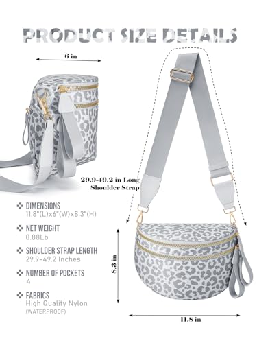 Image of Pure Colour Crossbody Bag Bum Bag for Women,Spacious Purse Fanny Packs Belt Bag,Oversized Bum Bag (Light Grey Leopard Bum Bag)