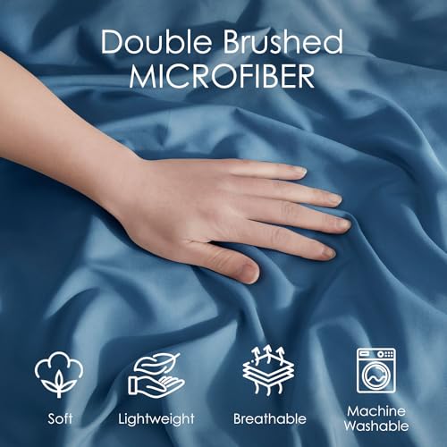 Image of Hearth & Harbor Blue Heaven Duvet Cover Twin Size, 2 Piece Bedding Set | Soft Double Brushed Bedding Set, Button Closure, 1 Duvet Cover 68x90 Inches, 1 Pillow Sham