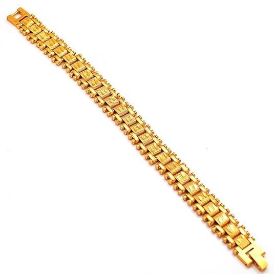 Stylish Micro Gold Plated Chunky Bracelet for Men - Stainless Steel Chain Links Golden Colour Loose Style Braslet for Mens & Boys (B0D2J2RH6N) Amazon Price History, Amazon Price Tracker