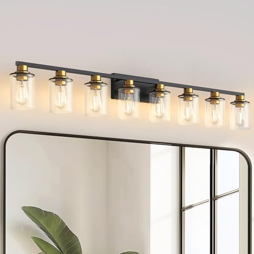Image of DORESshop Bathroom Vanity Light Fixture 55 Inch 8-Light Black and Gold