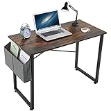 Cadcah Computer Desk Home Office Desk with Storage Bag Study Desk Keep Organized Writing Study Desk Ideal Desk for Bedroom Living Room (Brown, 32inch)