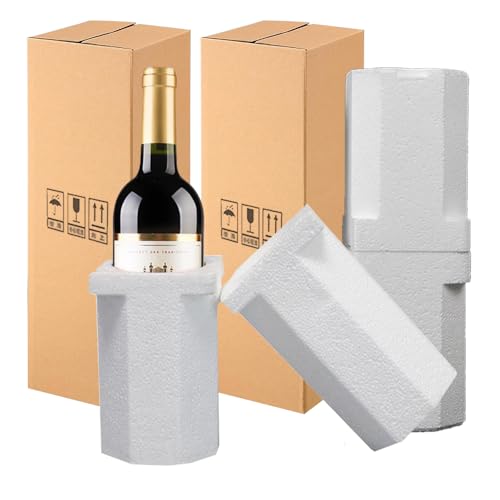 2 Sets Wine Shipping Box with Protective Styrofoam Inserts, Universal Single Bottle Wine Shipping Box, All-in-One Protective Wine Shipper for Shipping Moving Packing, Secure Wine Packaging