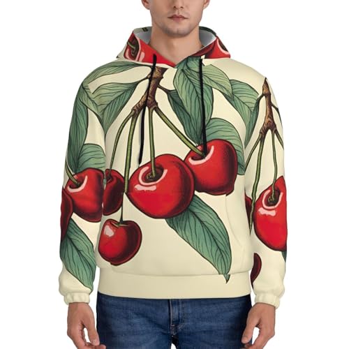 Lovely Sweet Red Cherry Men'S Casual Sweatshirt Hoodie, Long Sleeve Hooded Pullover With Pocket And Drawstring2