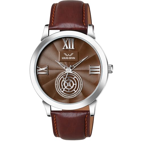 Image of LOUIS DEVIN Black /Blue /Brown /Green Leather Strap Analog Wrist Watch for Men (Black /Blue /Brown /Green /White Dial) | LD-GR079