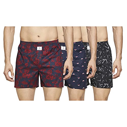 Image of Longies Pure Cotton Mens Boxers Pack of 3 Regular Shorts (LGBOXPO3V003 Navy,Camo,Black3391 M)