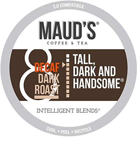 Maud's Dark Roast Decaf Coffee (Decaf Tall Dark And Handsome) 24Ct. Solar Energy Produced Recyclable Single Serve Decaf Dark Roast Coffee Pods, 100% Arabica Coffee California Roasted, Kcup Compatible #TOP3