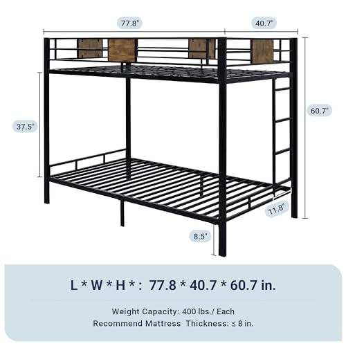 Image of Allewie Twin Over Twin Bunk Bed with Rustic Wooden Accents,Black
