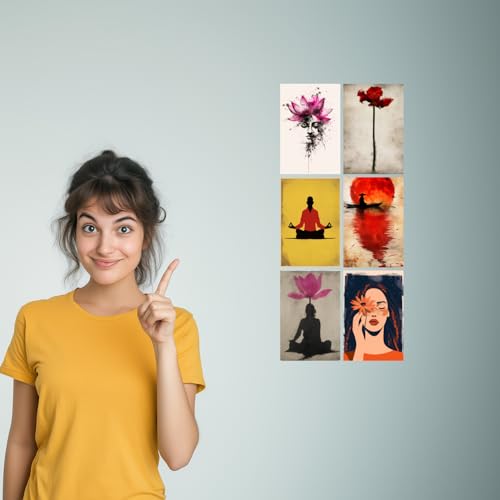 Image of SiddArtify Serene Moments Black Buddha - Lotus - Floral - Set of 2-4x6 Inch - Board (Pack of 6) - Sticker (Pack of 6) Wall Room Decoration art Poster Prints