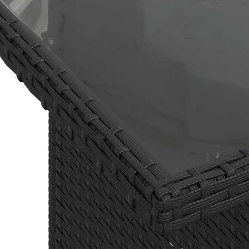 HETFTJN Ensemble Canapé de Jardin Modulable en Poly Rotin Noir - Salon de Jardin 7 Pièces avec Table Ajustable en Verre Trempé, Pouf et 12 Coussins pour Terrasse et Patio – vue 8