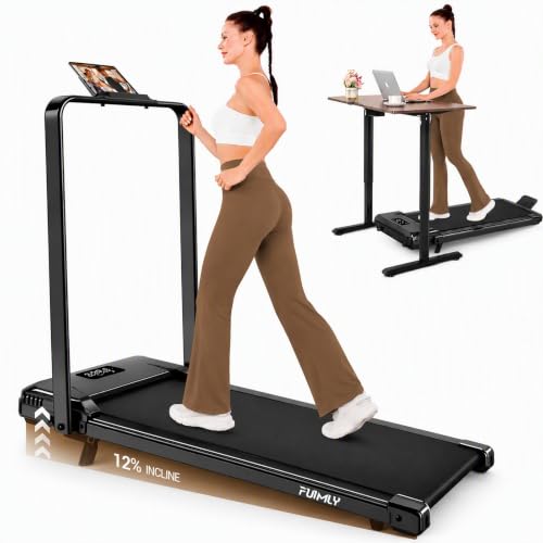 Image of FUNMILY Upgrade Walking Pad Folding Treadmill with 12% /15% Incline & Handle Bar, 3.5HP Foldable Under Desk Compact Treadmills for Home /Office /Gym, 400+lb Capacity, Shock Absorption