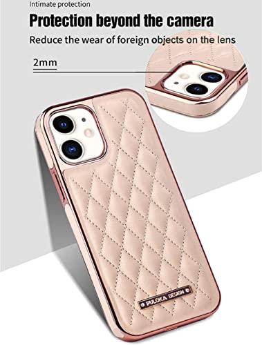Image of PULOKA iPhone 11 Leather Back Cover Royal Diamond Pattern with Electroplated Cover Compatible for Apple iPhone 11 6.1 inchinch - Pink