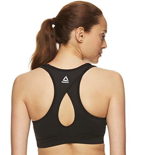 Reebok Women's Wireless Racerback Sports Bra - Medium Impact Athletic Active Fitness & Gym Bralette w/Keyhole Cutout - Curve Black, Medium