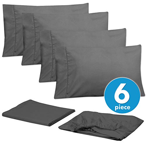 King Size Bed Sheets - 6 Piece 1500 Supreme Collection Fine Brushed Microfiber Deep Pocket King Sheet Set Bedding - 2 Extra Pillow Cases, Great Value, King, Gray #TOP2