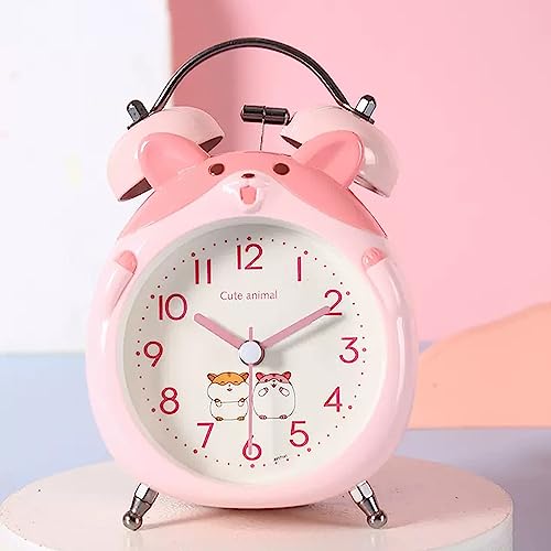 Despertador digital de 4 pulgadas, doble campana rosa, funciona con pilas 2