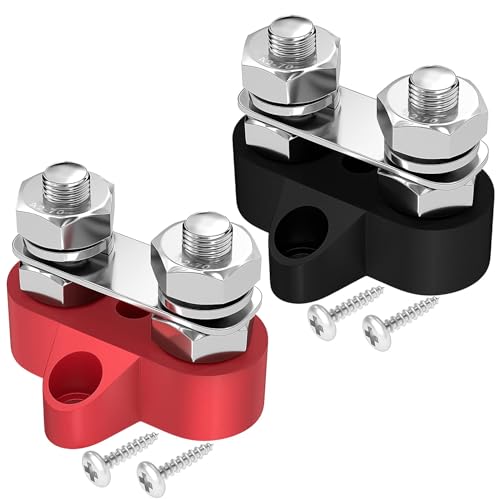 5/16" Bus Bar 12V Battery Wire Power Distribution Terminal Block M8 Dual Studs Junction Block Post Positive & Negative Bus bar for Auto Car Marine Boat, Pack of 2 (Red and Black)
