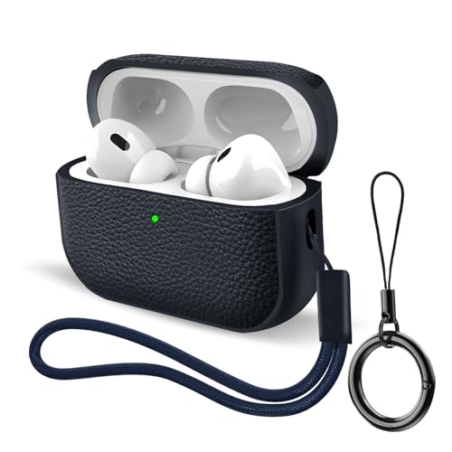 Coque AirPods Pro 3 anti-perte et antichoc texture cuir bleu marine