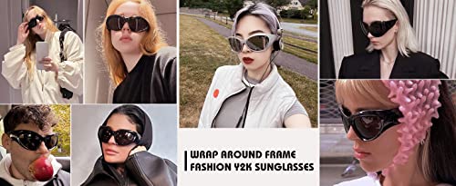 FEISEDY Trendy Y2k Sunglasses Women Men Oversized Shield Sunglasses Fashion Wrap Around Futuristic Glasses B23593