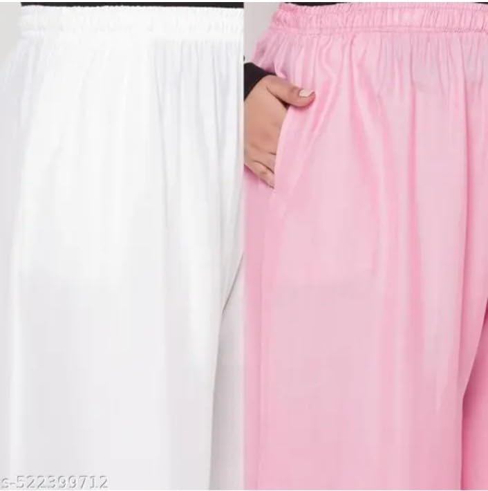 Image of Women's Jumbo Combo Palazzo | Extra Wide Leg Flared Ethnic Trousers | Pack of High Waist Relaxed Fit Palazzos for Women | Stylish Plain Solid Color Bottom Wear for Kurti & Tops | Jumbo Value Pack
